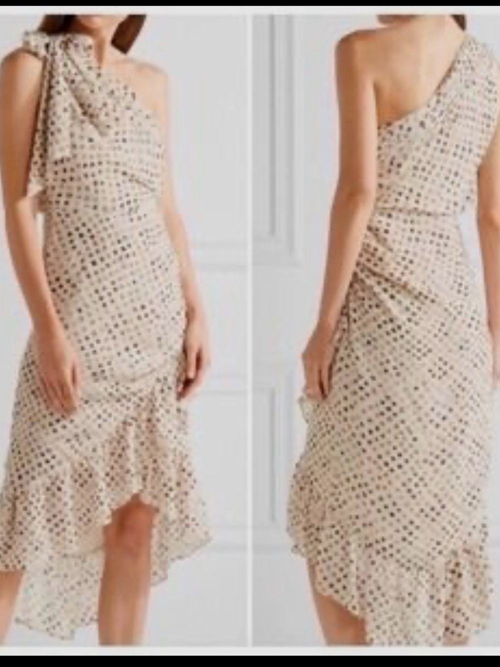 Ulla Johnson One-Shoulder Cream Polka Dot Midi Dress